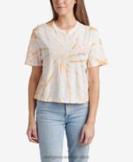 γρ Reef πείτε παρακαλώ κοντομάνικο crop tee γυναίκες βαφή ροδακινί γραβάτας 044RT273